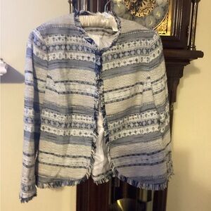 🎄 Blue and White Fringe Blazer Jacket